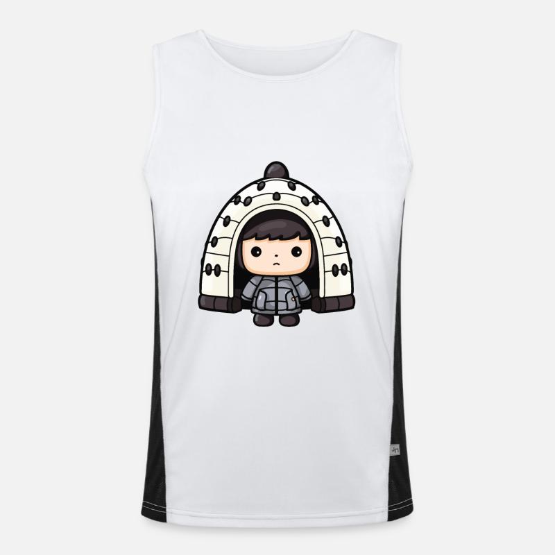 Eskimo Igloo Winter Comic North Pole South Pole Men's Functional Contrast Tank Top 