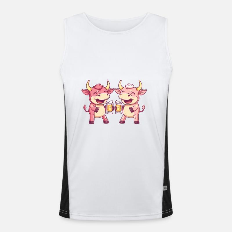 Stier Comic Bier Lustig Saufen Funktionelles Kontrast-Tank Top für Männer 