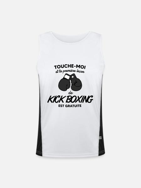 leçon de kick boxing - Change couleur des gants - Débardeur respirant contrasté Homme  - blanc/noir - Devant