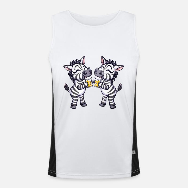 Zebra Comic Beer Funny Booze - Men's Functional Contrast Tank Top - white/black