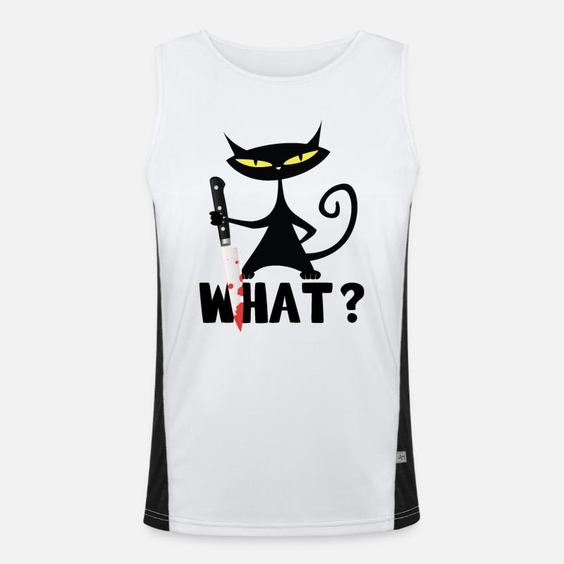 Was? Mörderische Katze mit Messer - Schwarzer Humor Funktionelles Kontrast-Tank Top für Männer 