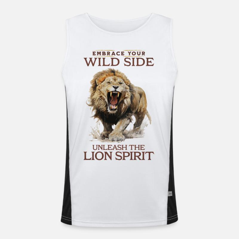 lion, lion head, strong, wild, pride, brave, royal, Men's Functional Contrast Tank Top 
