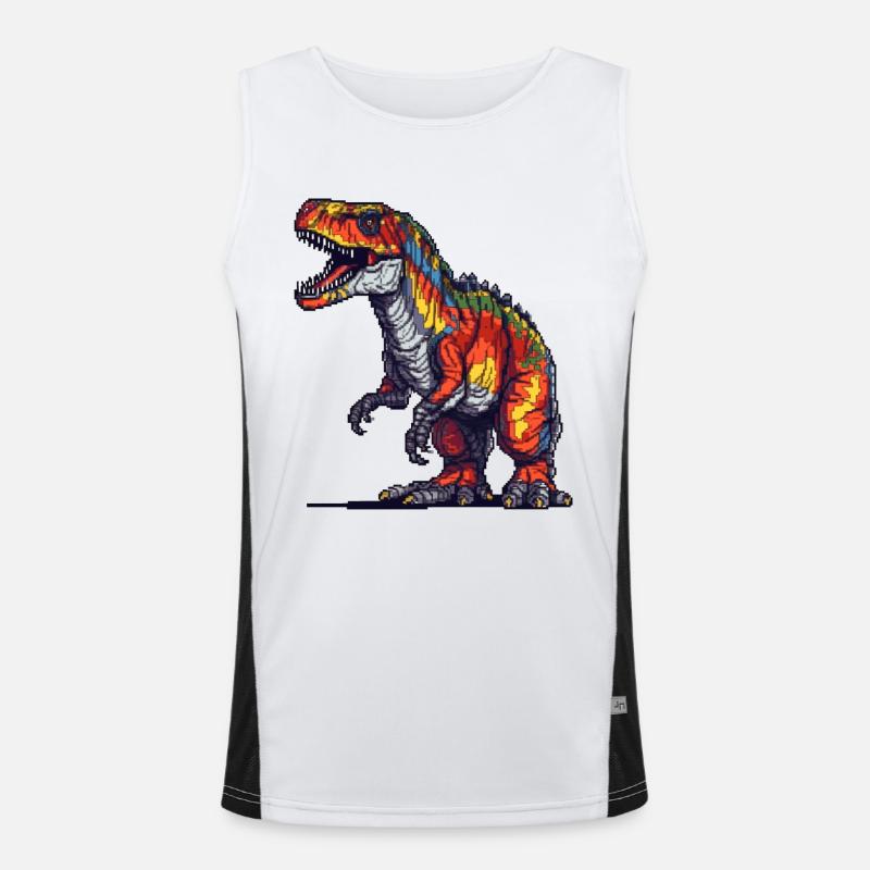 Dino in Retro Pixel Grafik 8-Bit oder 16-Bit Funktionelles Kontrast-Tank Top für Männer 