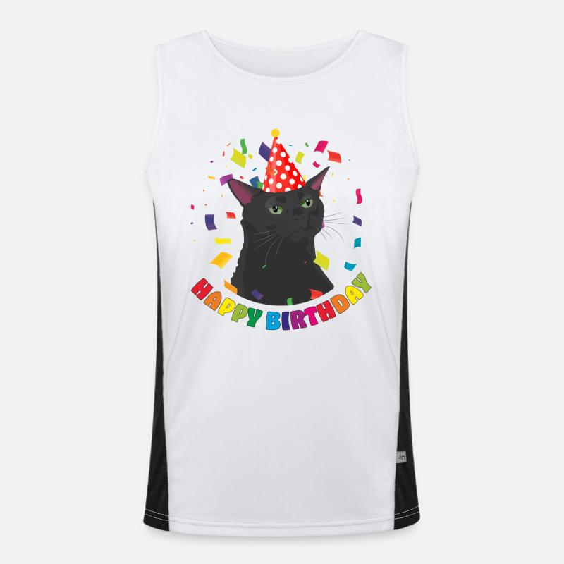 Abgestumpfte Katze feiert seinen Geburtstag Funktionelles Kontrast-Tank Top für Männer 