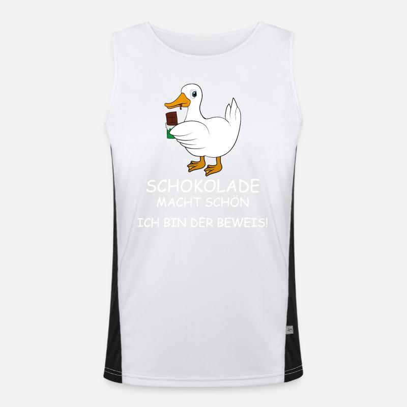 Ente mit Schokolade Spruch Funktionelles Kontrast-Tank Top für Männer 