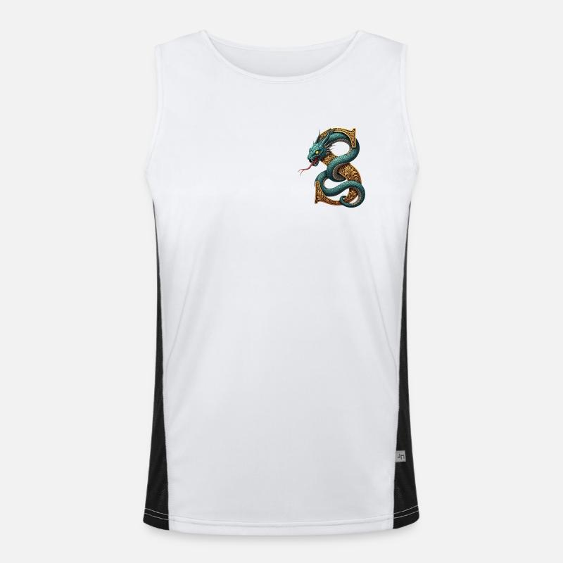 Dragon on golden S initial letter Men's Functional Contrast Tank Top 