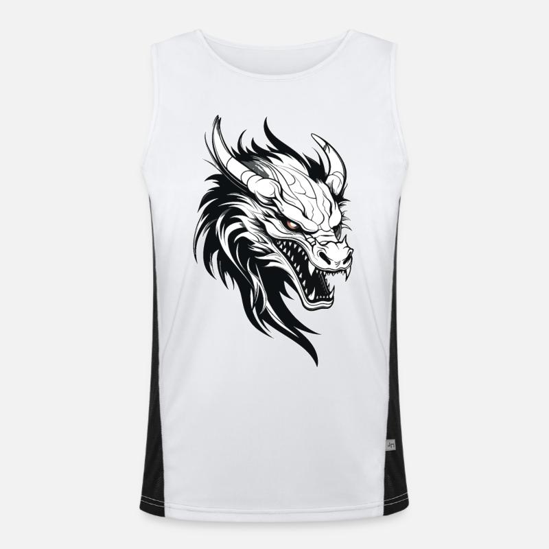 Dragon Fantasy Magic Mysticism Creature Black White Men's Functional Contrast Tank Top 