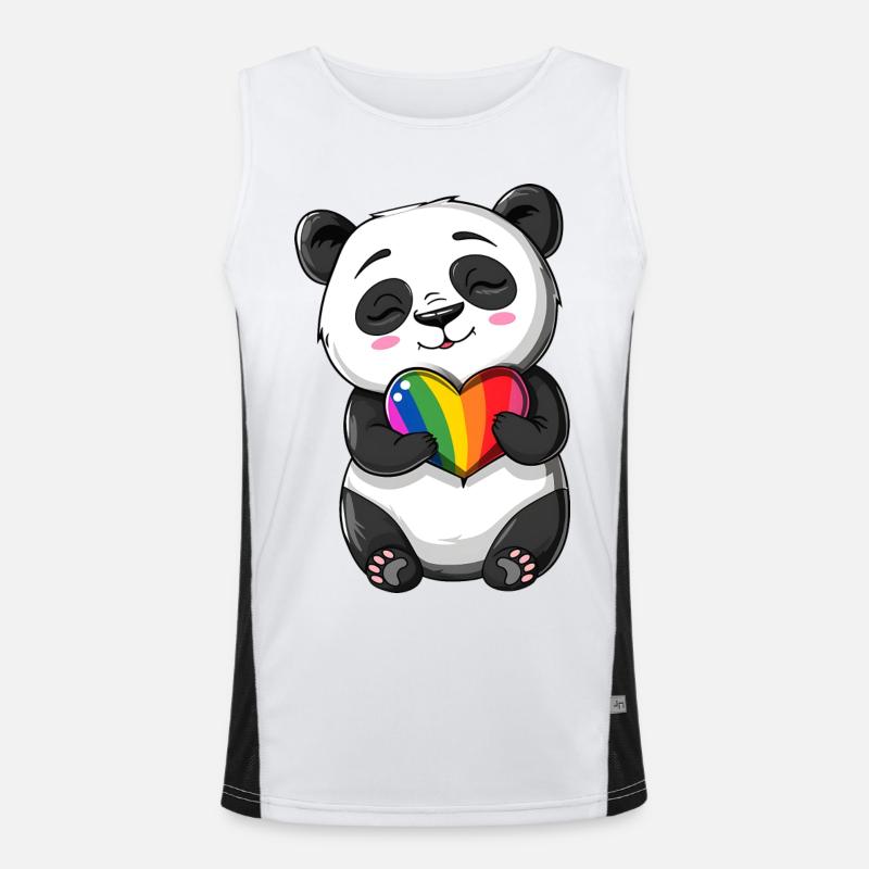 Panda Cartoon holding a Pride Rainbow Heart Men's Functional Contrast Tank Top 