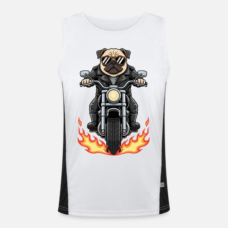 Cool Biker Pug Motorcycle Flames - Men's Functional Contrast Tank Top  - white/black