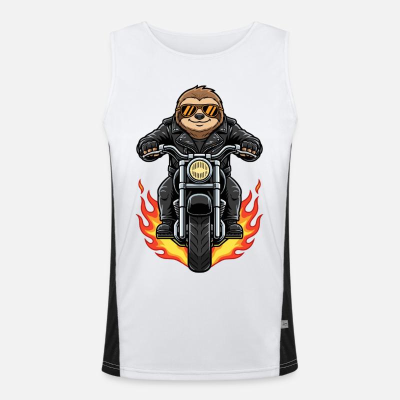 Cool Biker Sloth Motorcycle Flames - Men's Functional Contrast Tank Top  - white/black
