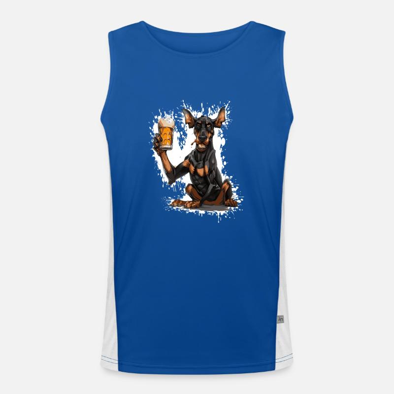 Dobermann Hund Bier Lustig Funktionelles Kontrast-Tank Top für Männer 
