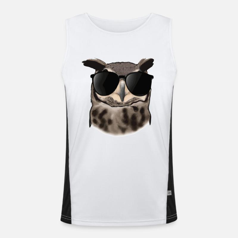 Eule mit Sonnenbrille Geschenkidee Funktionelles Kontrast-Tank Top für Männer 