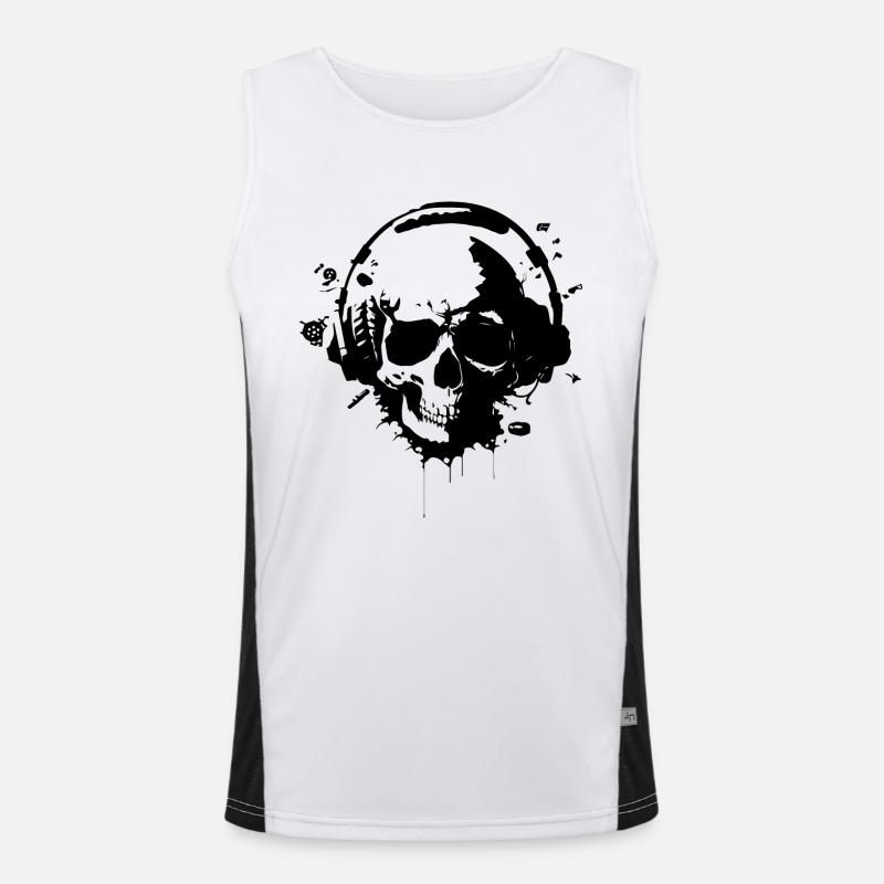 Skeleton head gamer geek gift Men's Functional Contrast Tank Top 