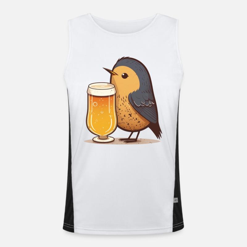 Kleiner Vogel mit Bier Funktionelles Kontrast-Tank Top für Männer 