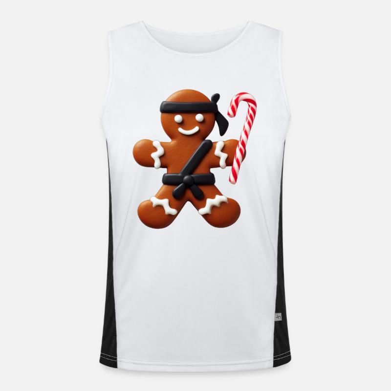 Funny Ninja Gingerbread Man Cookie Candy Cane Men's Functional Contrast Tank Top 