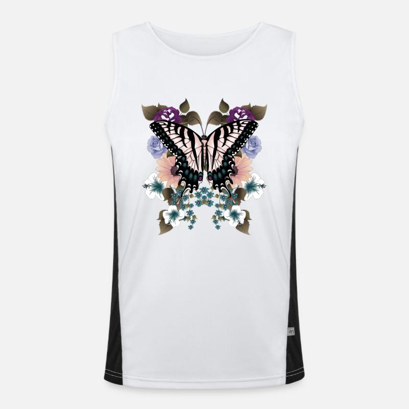 Schmetterling Schwalbenschwanz mit Blumen Funktionelles Kontrast-Tank Top für Männer 