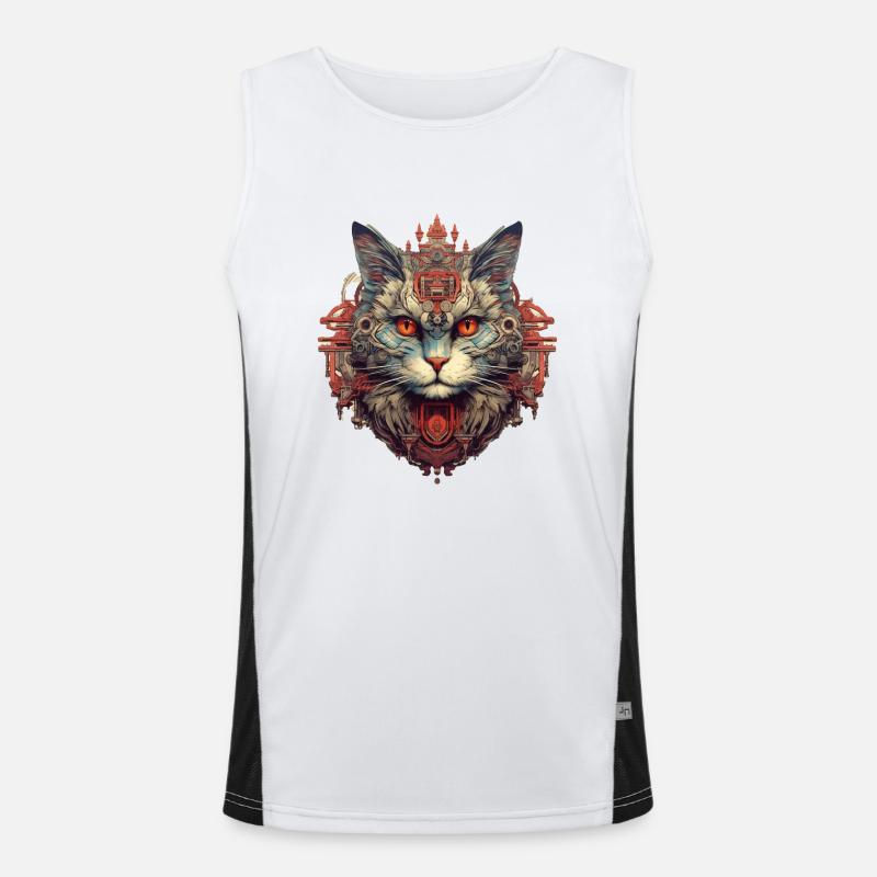 Cat - Men's Functional Contrast Tank Top  - white/black