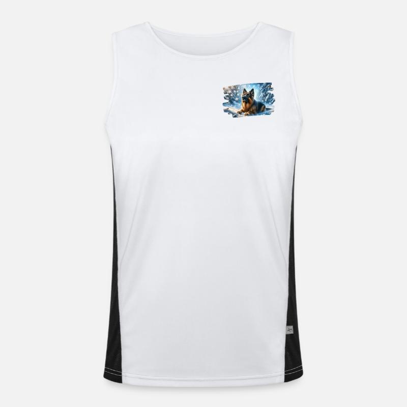 German Shepherd in a magical winter landscape Men's Functional Contrast Tank Top 