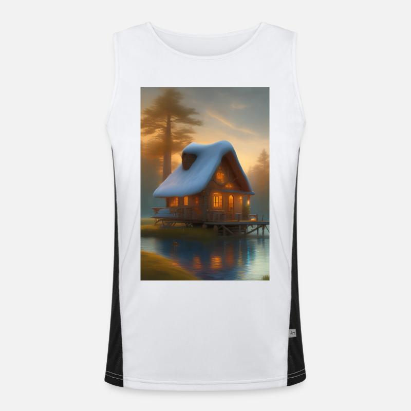 Charming lakeside cabin Men's Functional Contrast Tank Top 