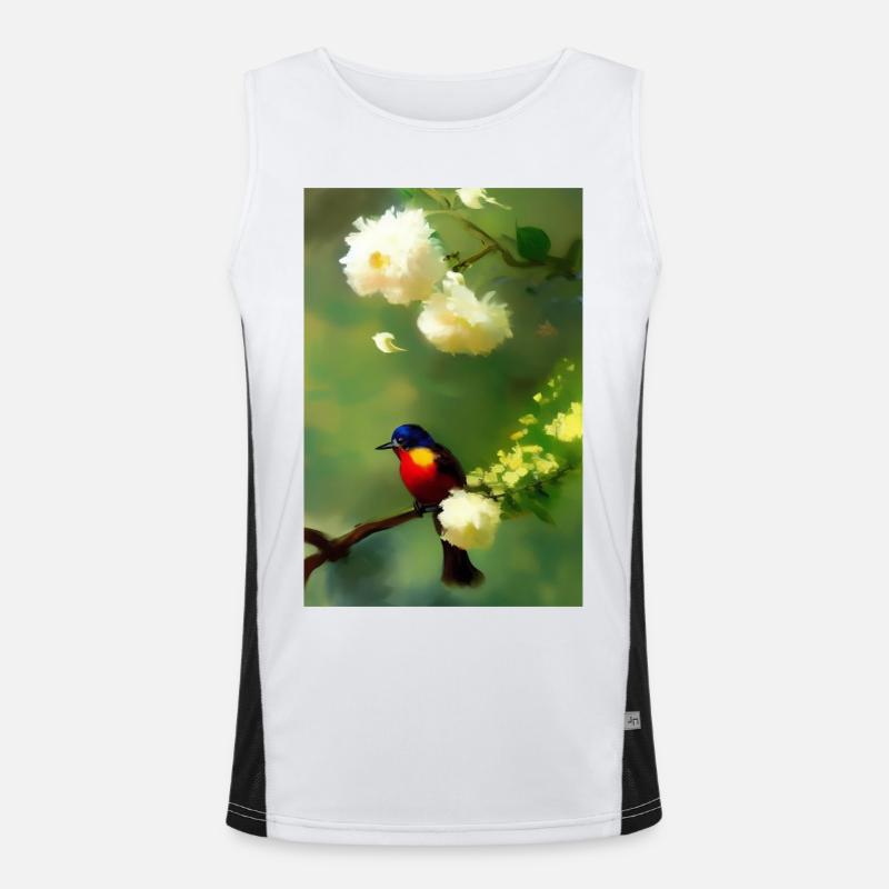 Oiseau sur branche avec fleurs Débardeur respirant contrasté Homme 