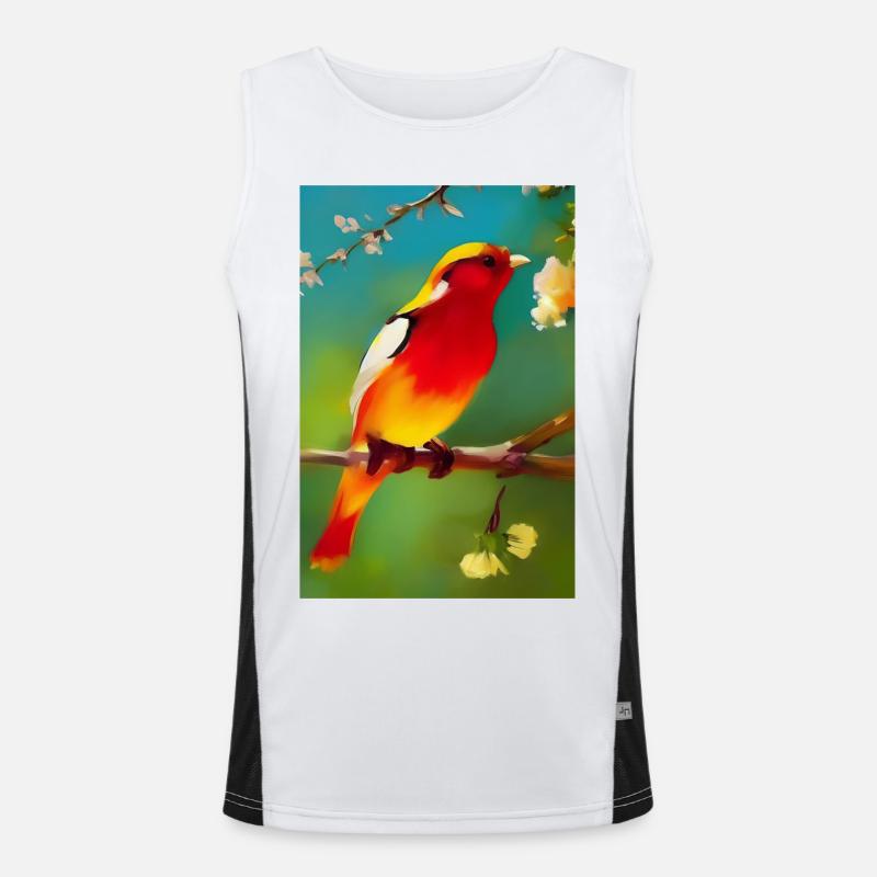 Oiseau sur branche avec des fleurs colorées Débardeur respirant contrasté Homme 