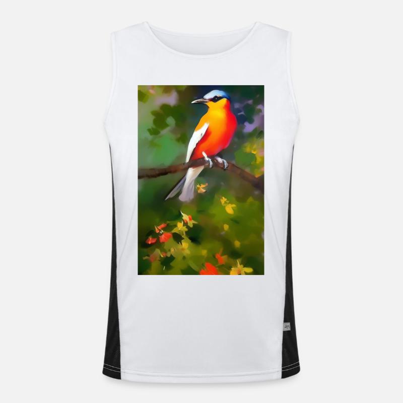 Oiseau sur branche avec des fleurs colorées Débardeur respirant contrasté Homme 