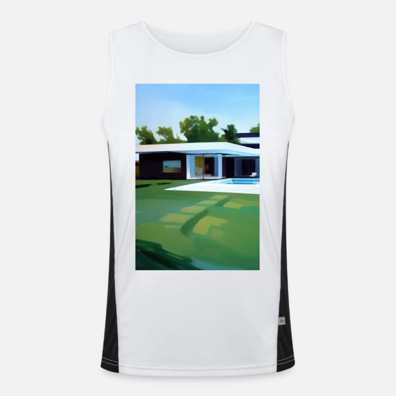 Weiße Villa mit Pool Funktionelles Kontrast-Tank Top für Männer 
