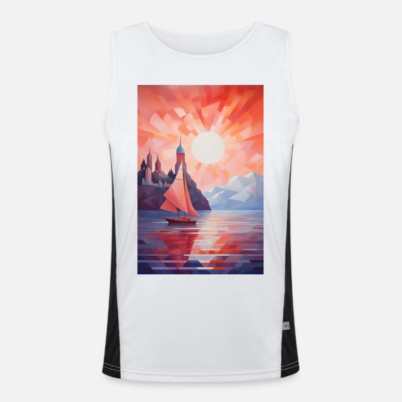 Maritime Landschaft im geometrischen Stil Funktionelles Kontrast-Tank Top für Männer 