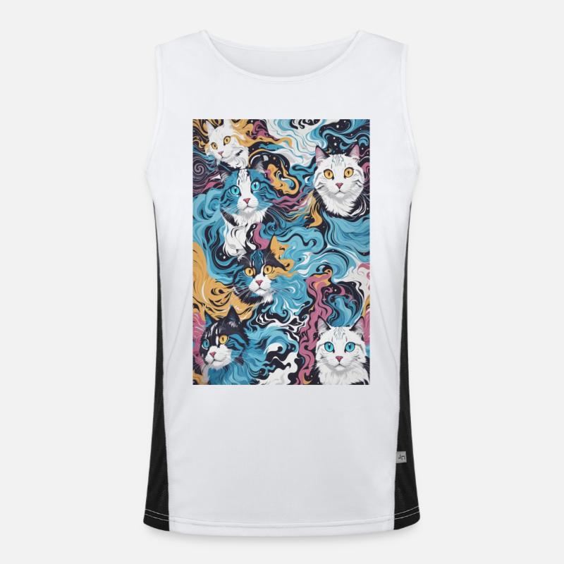 Cat Pattern - Men's Functional Contrast Tank Top  - white/black