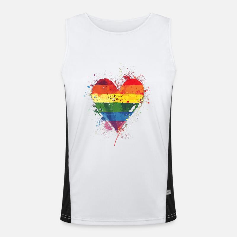 Cœur arc-en-ciel abstrait avec éclaboussures d’encre - Pride Débardeur respirant contrasté Homme 