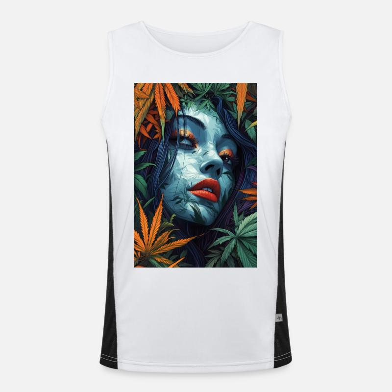 Neon leaf portrait with red lips Men's Functional Contrast Tank Top 