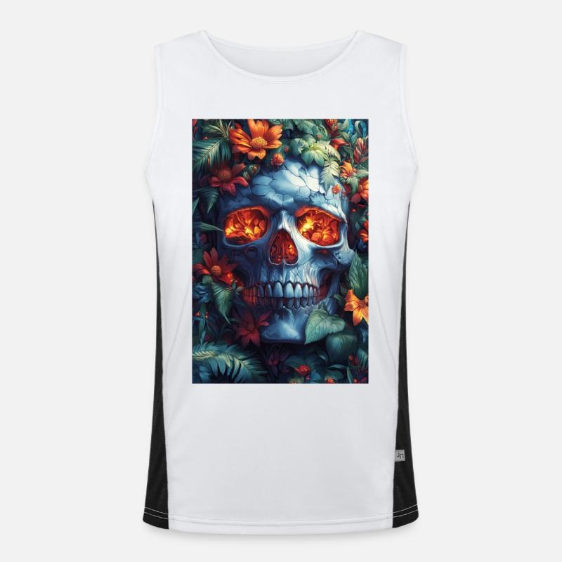 Flammender Schädel im Blütenreich Funktionelles Kontrast-Tank Top für Männer 
