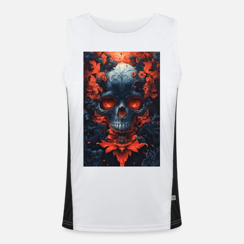 Blutrote Blüten Schädelkunst Funktionelles Kontrast-Tank Top für Männer 
