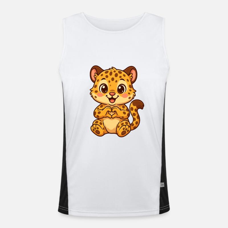 Cute leopard with heart hands Men's Functional Contrast Tank Top 