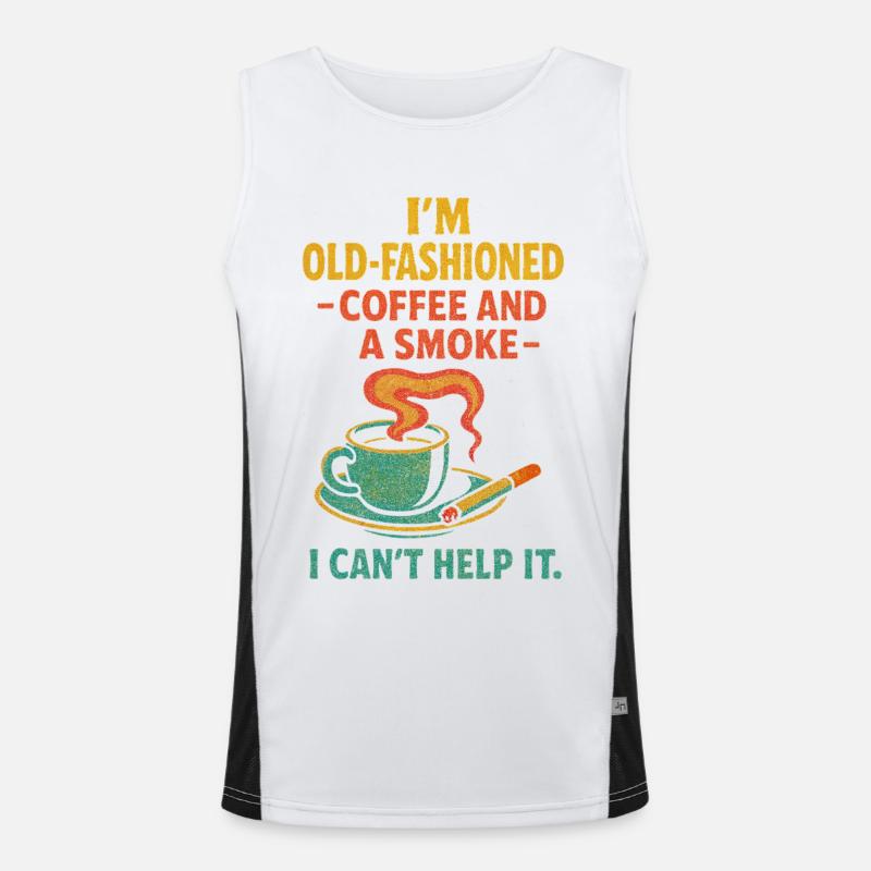 Altmodischer Kaffee und eine Zigarette Funktionelles Kontrast-Tank Top für Männer 