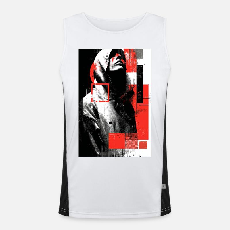 Glitch face in red gloss Men's Functional Contrast Tank Top 