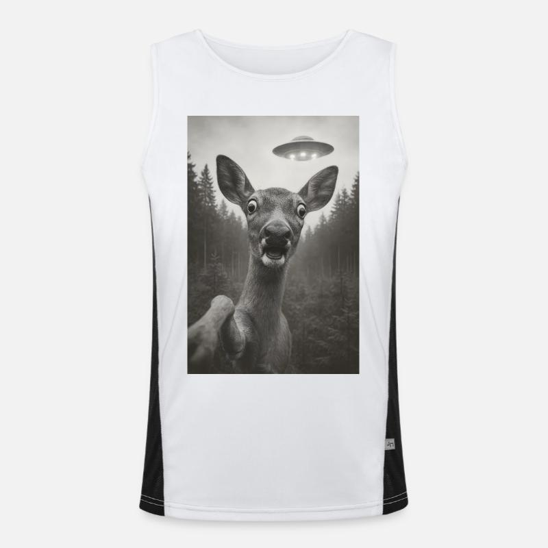 Wenn ein Reh ein Ufo sieht Funktionelles Kontrast-Tank Top für Männer 