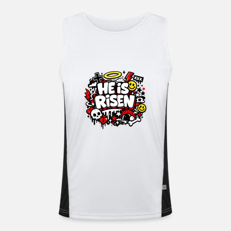 He is Risen Graffiti Ostern Funktionelles Kontrast-Tank Top für Männer 