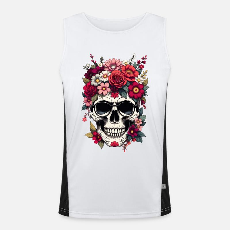 Floral skull with crown Men's Functional Contrast Tank Top 