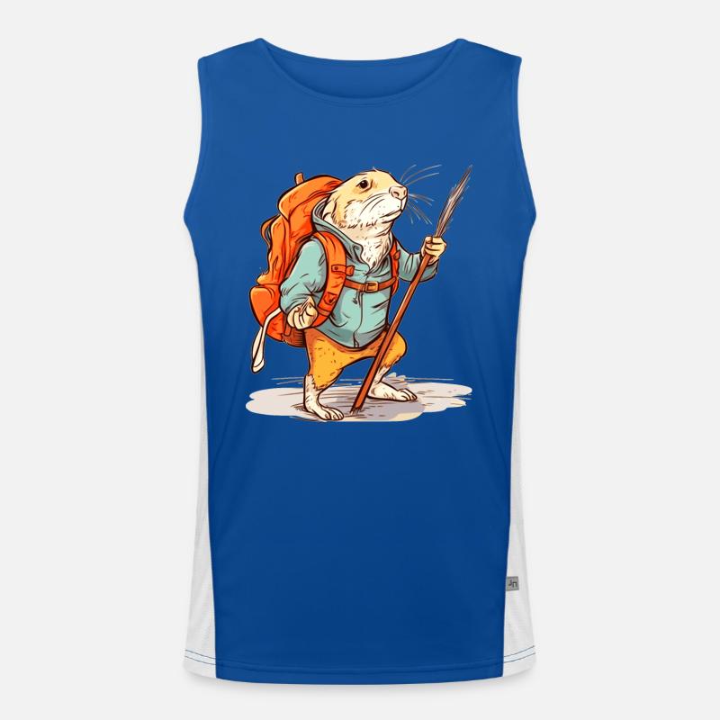 Mole rat as a hiker with stick and backpack Men's Functional Contrast Tank Top 