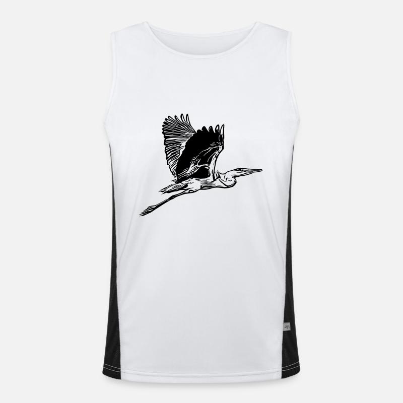 Vintage grey heron in flight Men's Functional Contrast Tank Top 