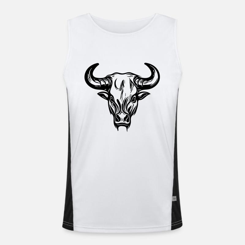Taureau sauvage avec d’énormes cornes Débardeur respirant contrasté Homme 