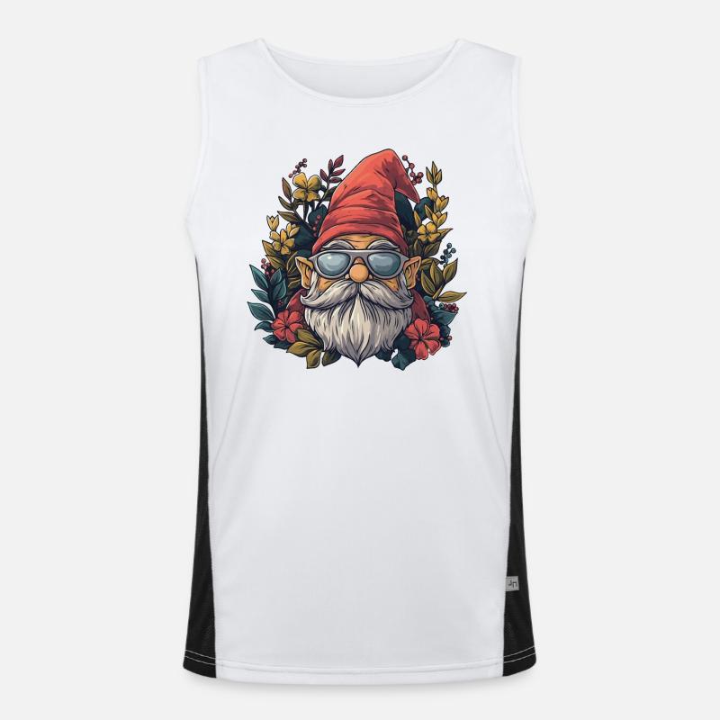 Funny garden gnome with sunglasses Men's Functional Contrast Tank Top 