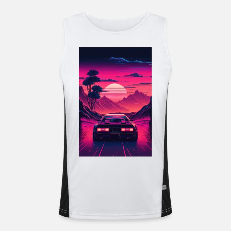 Synthwave Country Car Retro Sun Palms Débardeur respirant contrasté Homme 