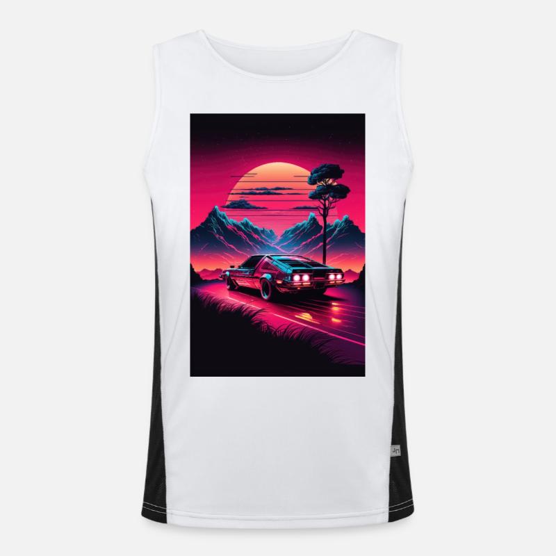 Synthwave Country Car Retro Sun Palms Débardeur respirant contrasté Homme 
