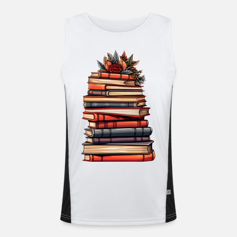 Stack of Books - Reading, Knowledge and Imagination. Men's Functional Contrast Tank Top 