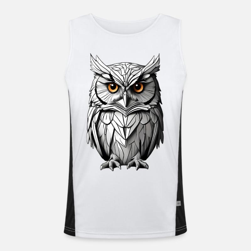 Weise Eule Monochrom Porträt Funktionelles Kontrast-Tank Top für Männer 