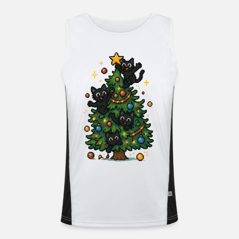 Weihnachtsbaum mit frechen Katzen Funktionelles Kontrast-Tank Top für Männer 