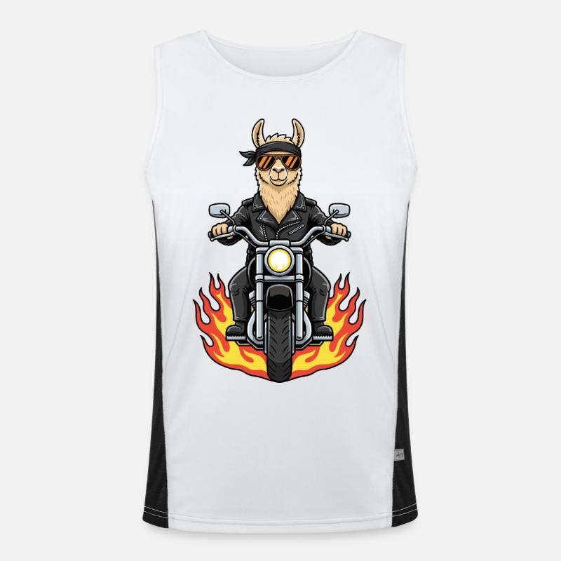 Cool Biker Llama Motorcycle Flames Men's Functional Contrast Tank Top 