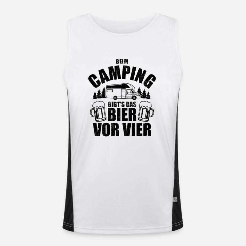 Beim Camping gibts das Bier vor vier - Spruch Funktionelles Kontrast-Tank Top für Männer 